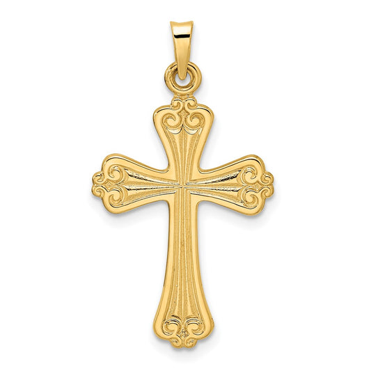 14k Yellow Gold Polished Solid Fancy Design Cross Pendant