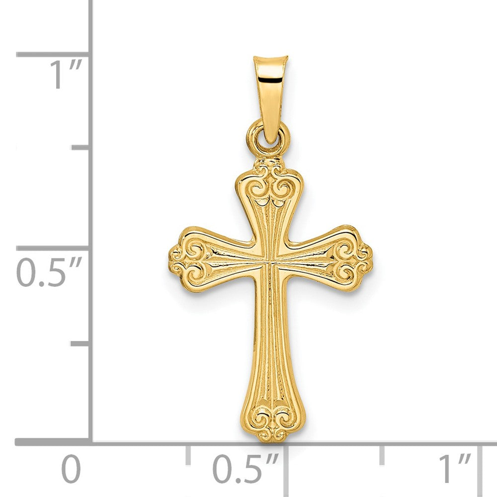 14k Yellow Gold Polished Solid Fancy Design Cross Pendant