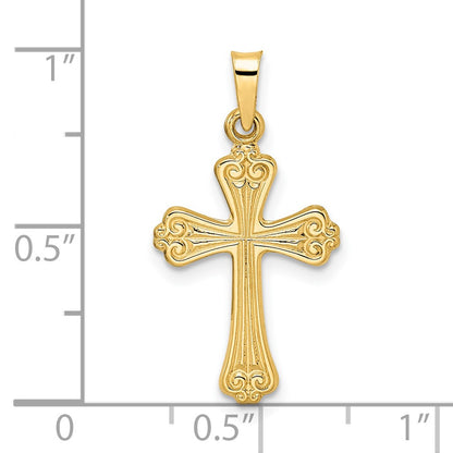 14k Yellow Gold Polished Solid Fancy Design Cross Pendant