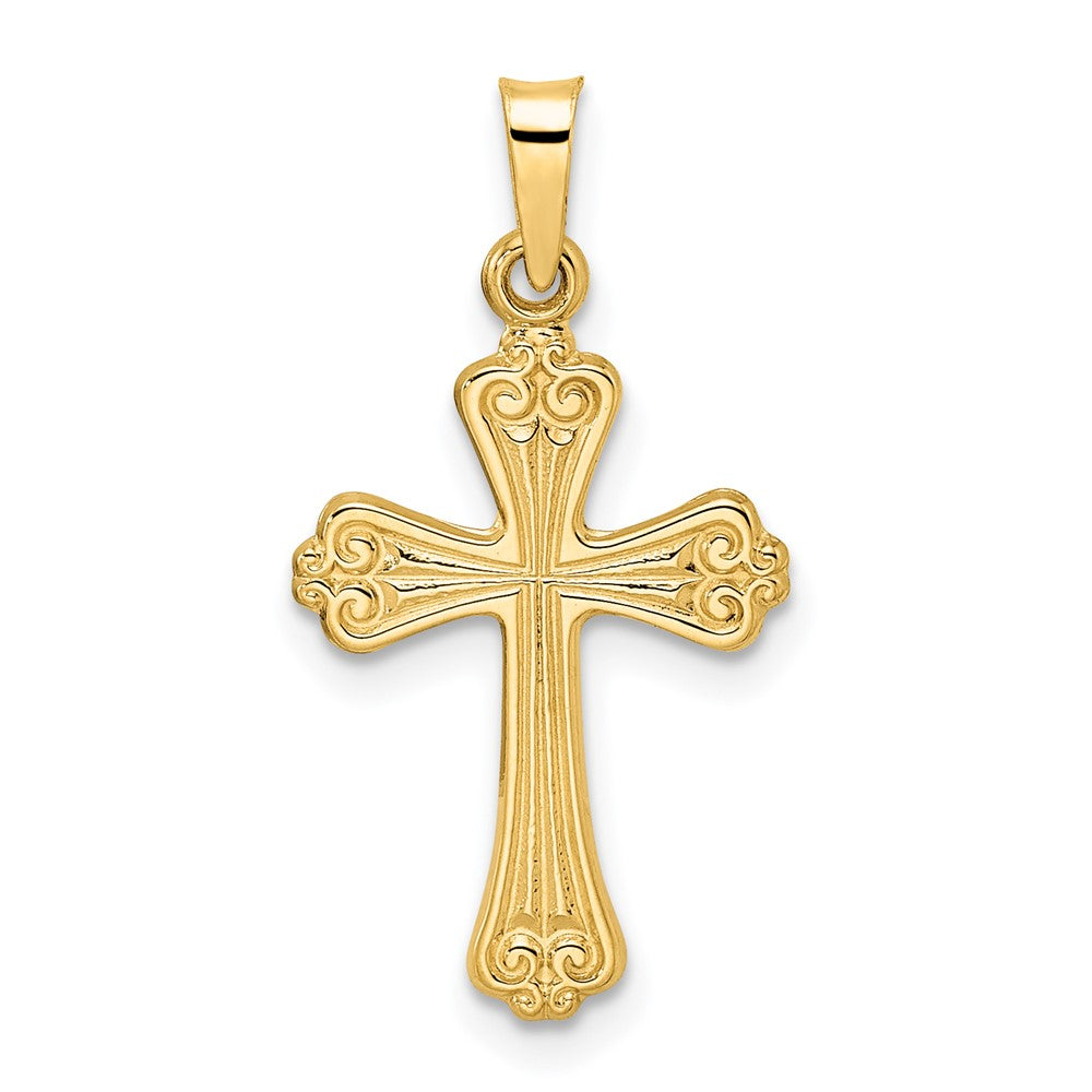 14k Yellow Gold Polished Solid Fancy Design Cross Pendant