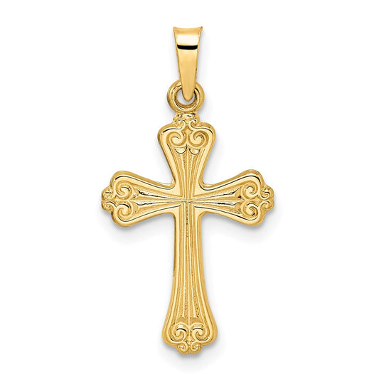 14k Yellow Gold Polished Solid Fancy Design Cross Pendant