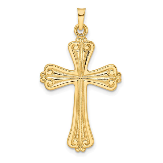 14k Yellow Gold Polished Solid Fancy Cross Pendant