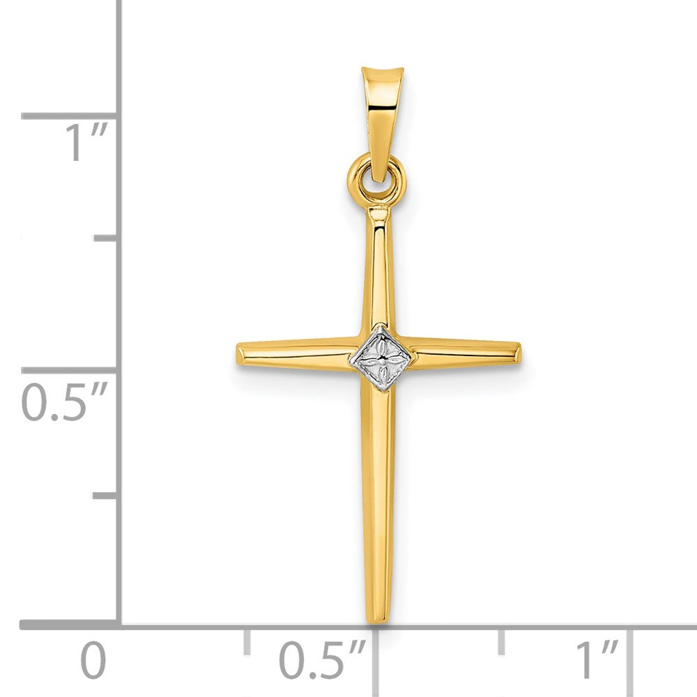 14k Two-tone Gold Polished Solid Diamond Shape Center Cross Pendant
