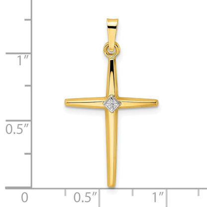14k Two-tone Gold Polished Solid Diamond Shape Center Cross Pendant