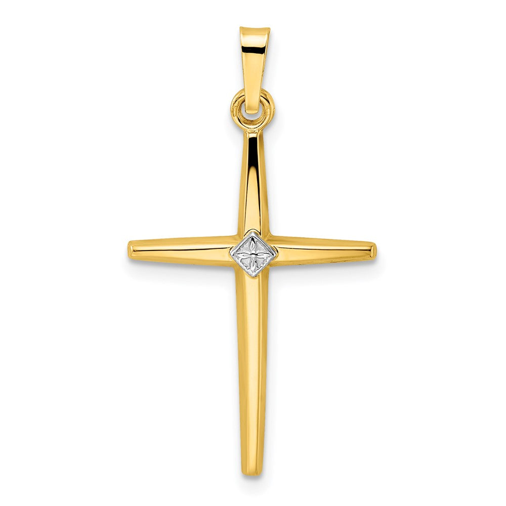 14k Two-tone Gold Polished Solid Diamond Shape Center Cross Pendant