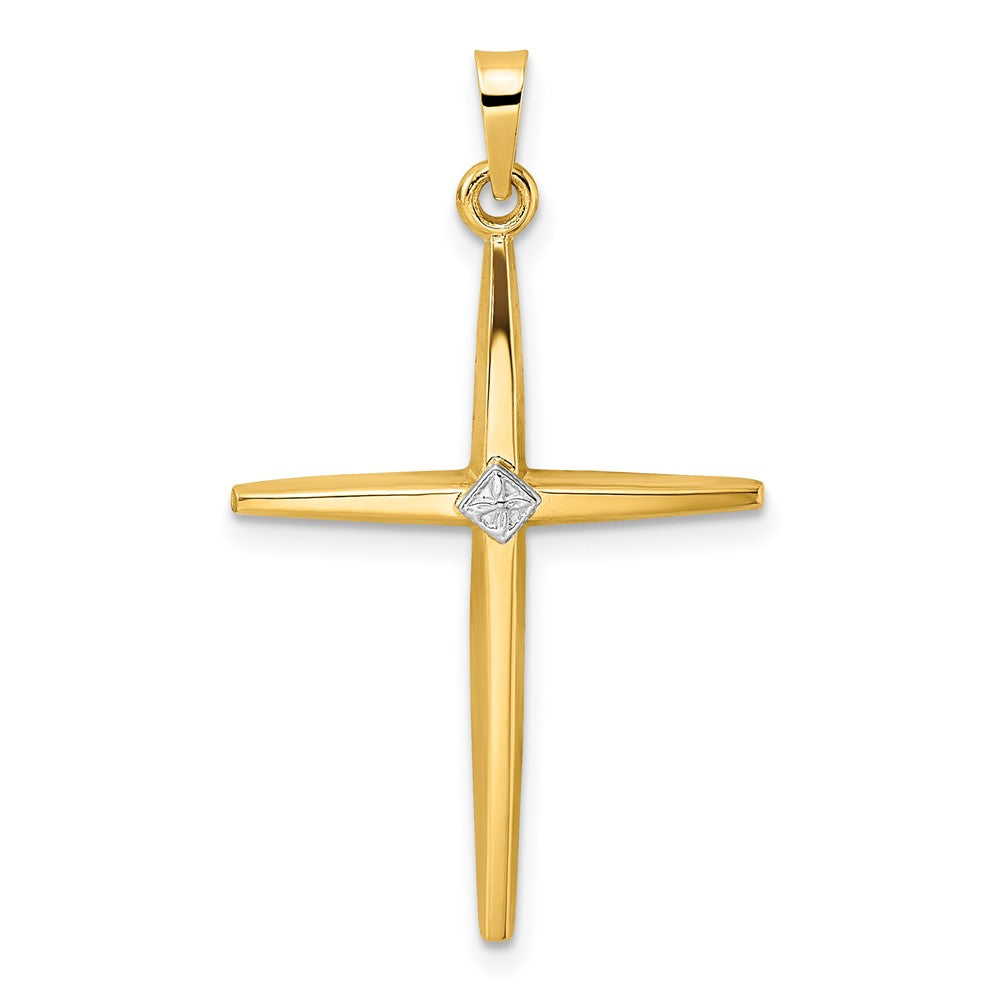 14k Two-tone Gold Polished Solid Diamond Shape Center Cross Pendant