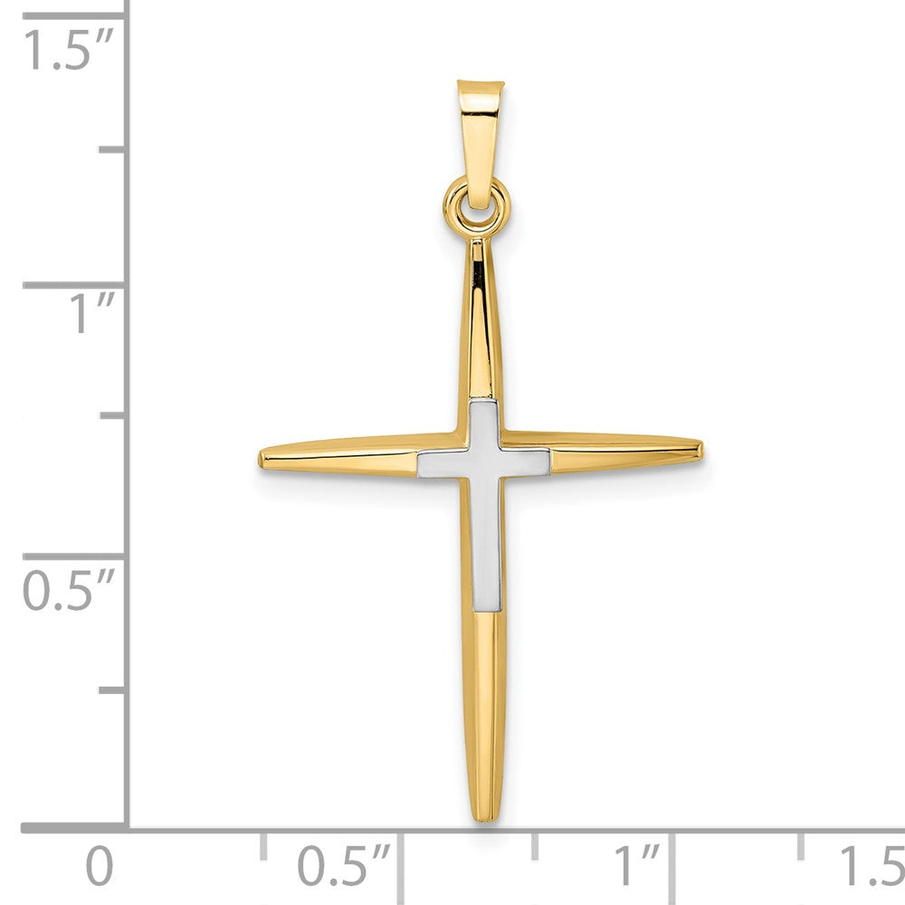 14k Two-tone Gold Polished Solid Double Cross Pendant