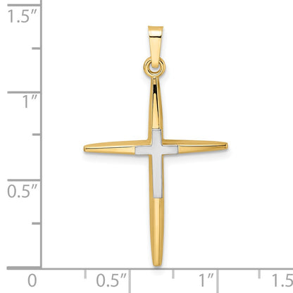 14k Two-tone Gold Polished Solid Double Cross Pendant