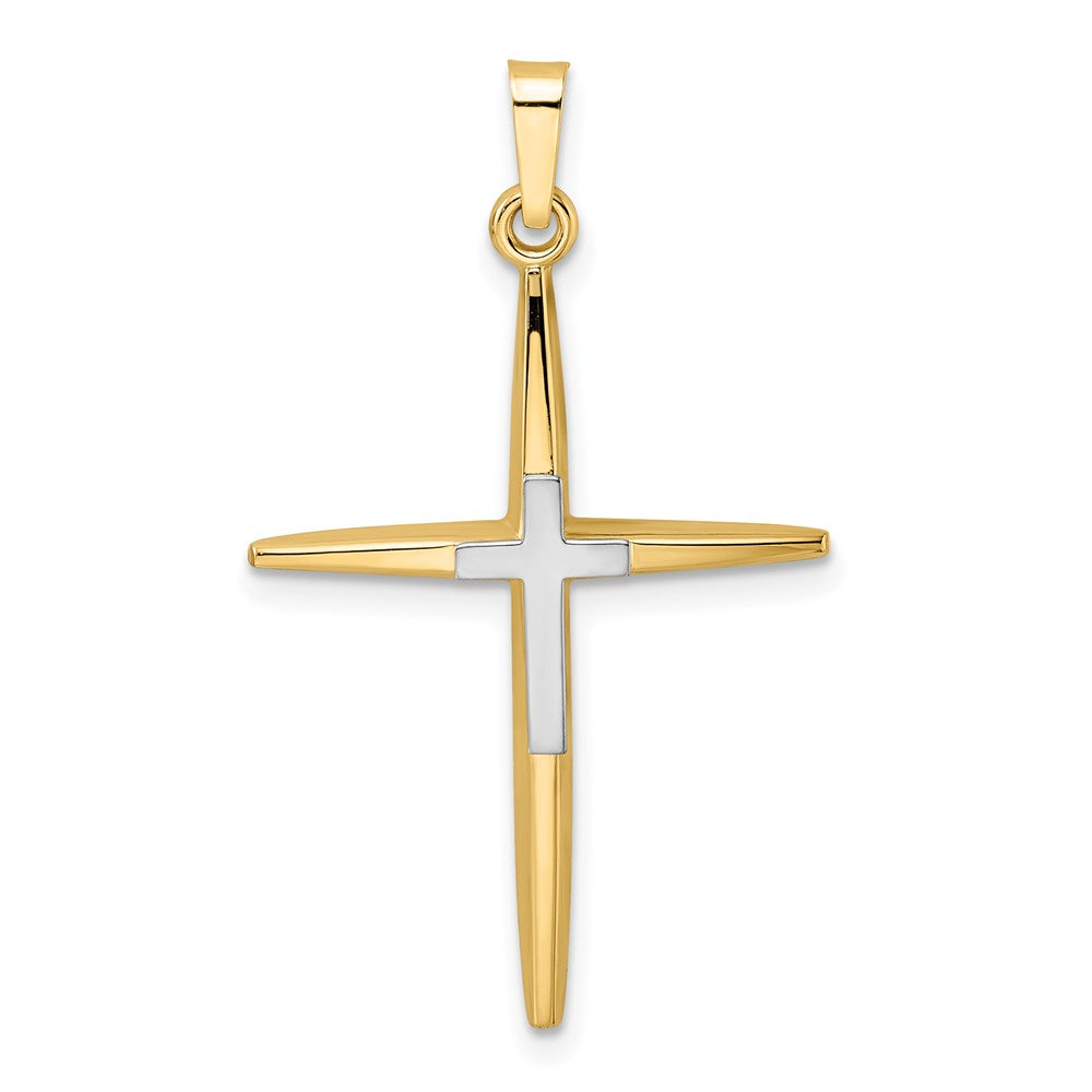 14k Two-tone Gold Polished Solid Double Cross Pendant