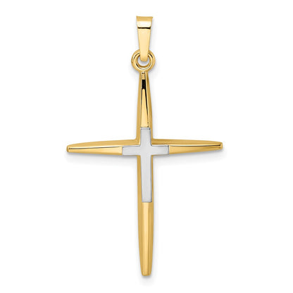 14k Two-tone Gold Polished Solid Double Cross Pendant