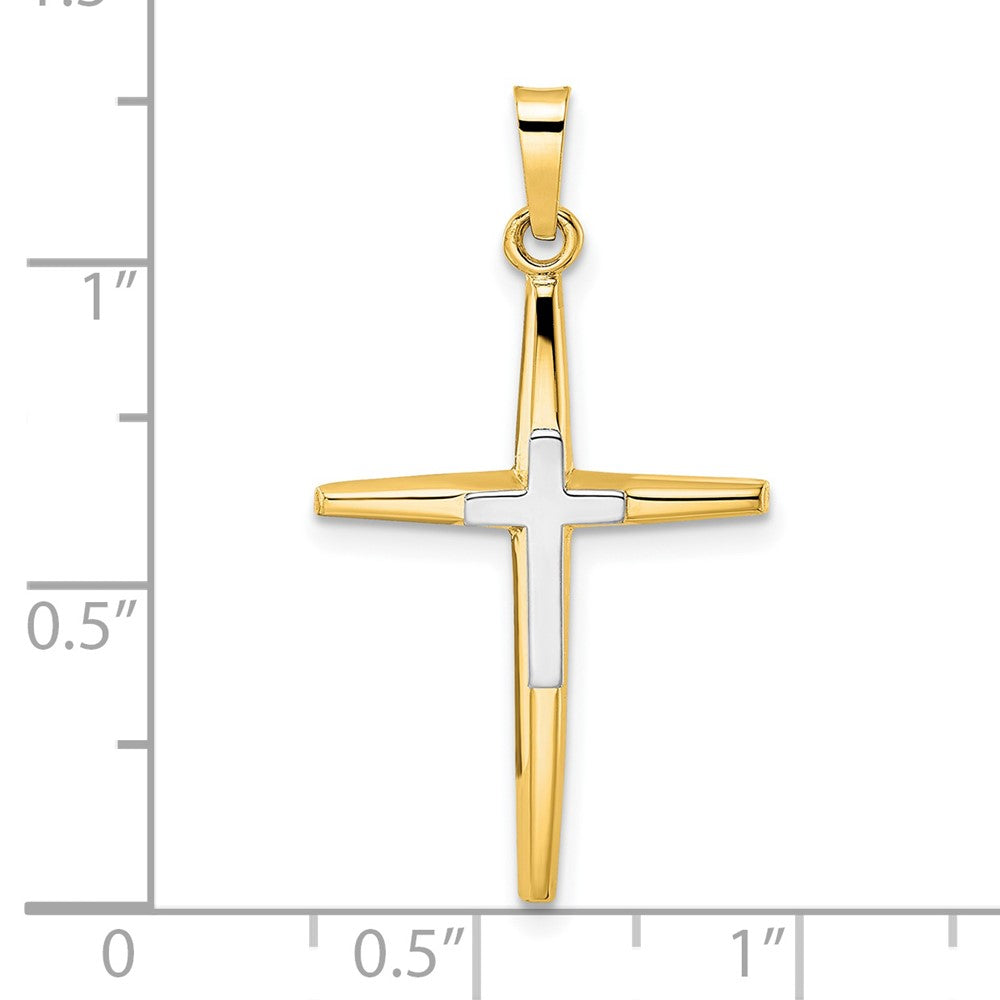 14k Two-tone Gold Polished Solid Double Cross Pendant