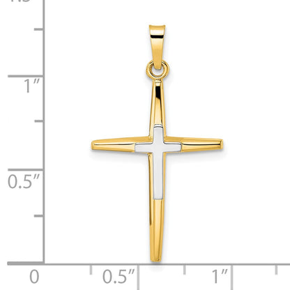 14k Two-tone Gold Polished Solid Double Cross Pendant