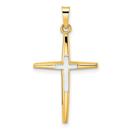 14k Two-tone Gold Polished Solid Double Cross Pendant