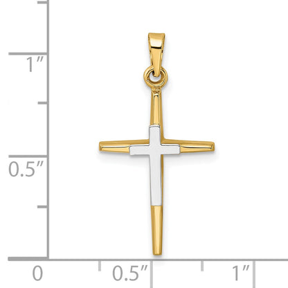 14k Two-tone Gold Polished Solid Double Cross Pendant