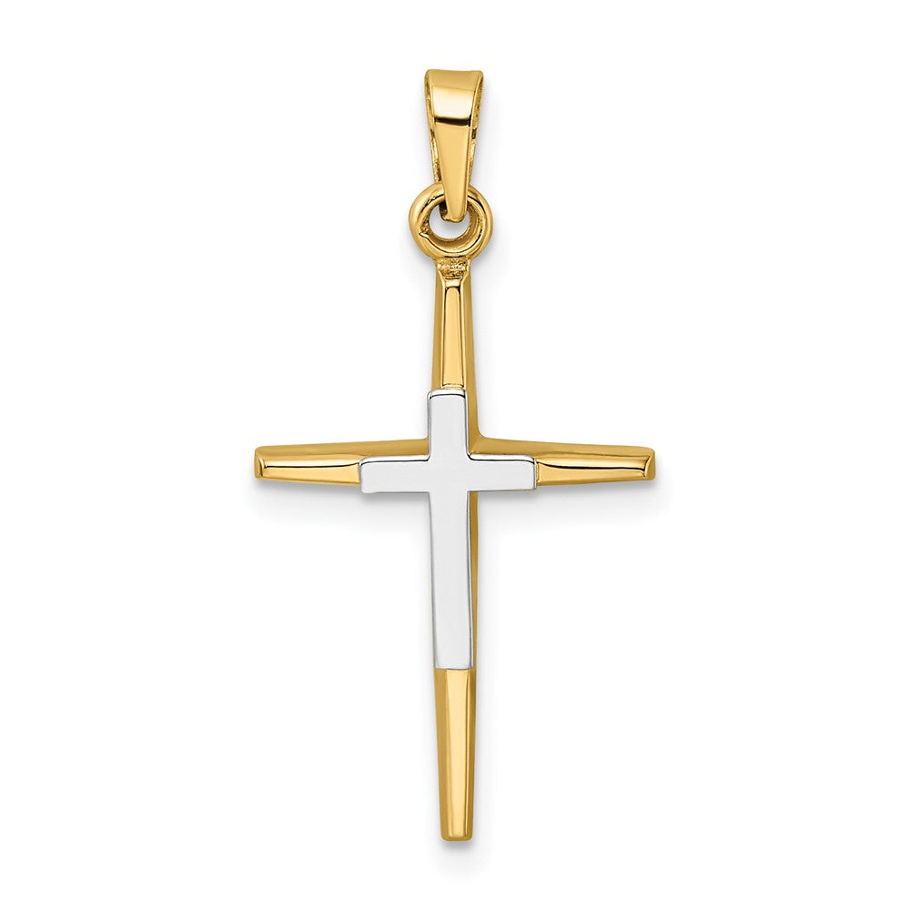 14k Two-tone Gold Polished Solid Double Cross Pendant