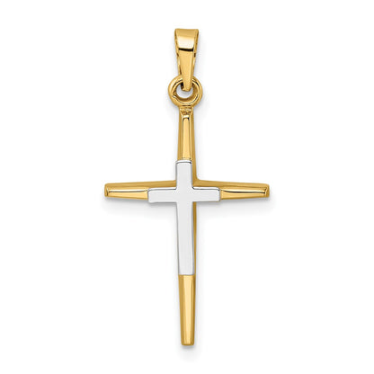 14k Two-tone Gold Polished Solid Double Cross Pendant