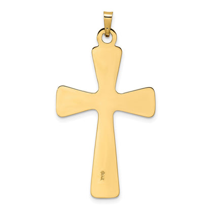 14k Yellow Gold Polished Center Flower Solid Cross Pendant