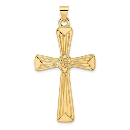 14k Yellow Gold Polished Center Flower Solid Cross Pendant