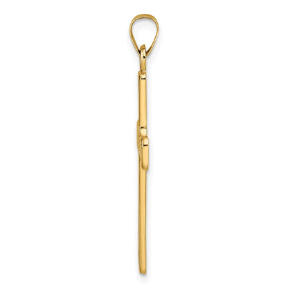 14k Yellow Gold Polished Solid Floral Center Cross Pendant