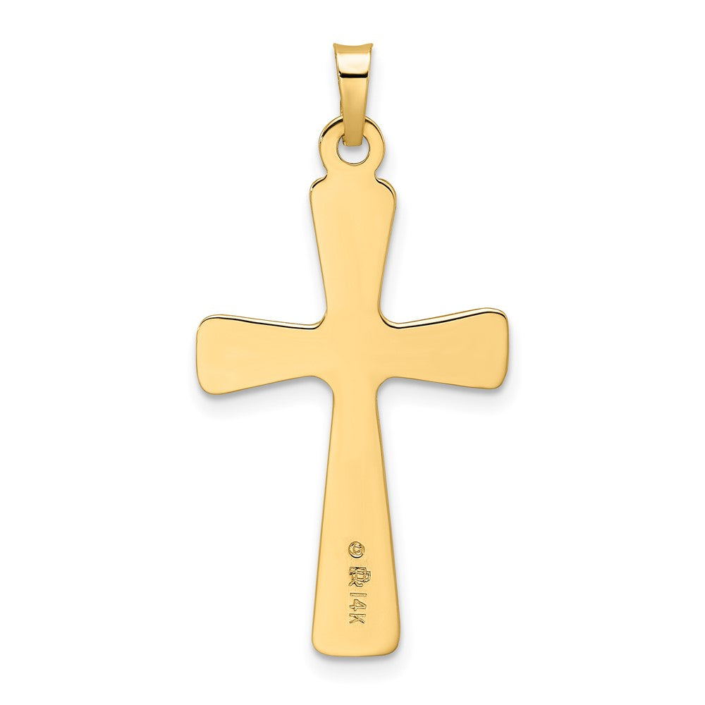 14k Yellow Gold Polished Solid Floral Center Cross Pendant