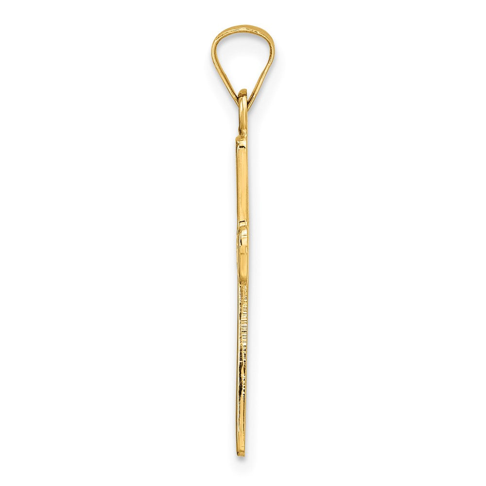 14k Yellow Gold Polished Solid Floral Center Cross Pendant