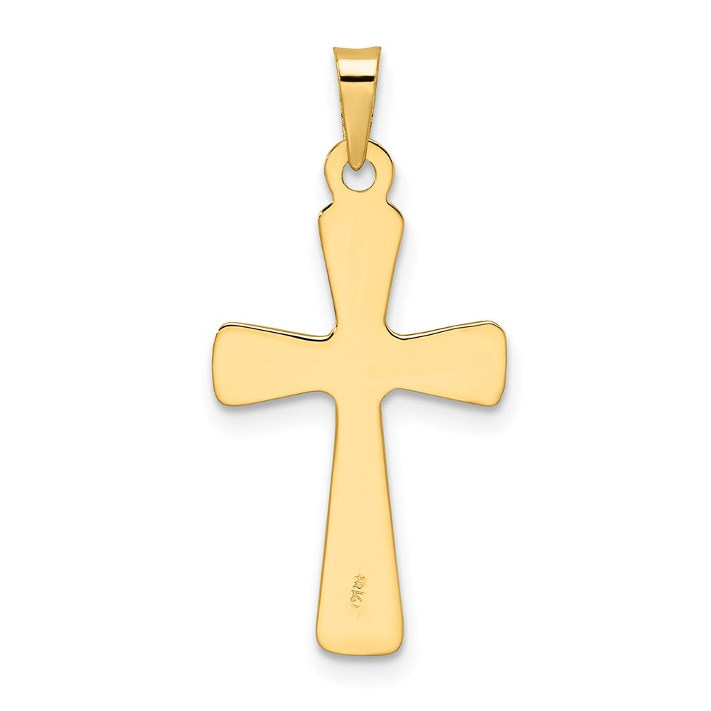 14k Yellow Gold Polished Solid Floral Center Cross Pendant