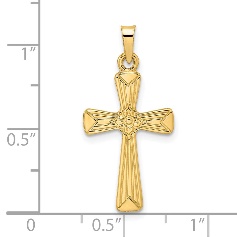 14k Yellow Gold Polished Solid Floral Center Cross Pendant