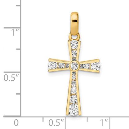 14k Yellow Gold Polished CZ Cross Pendant
