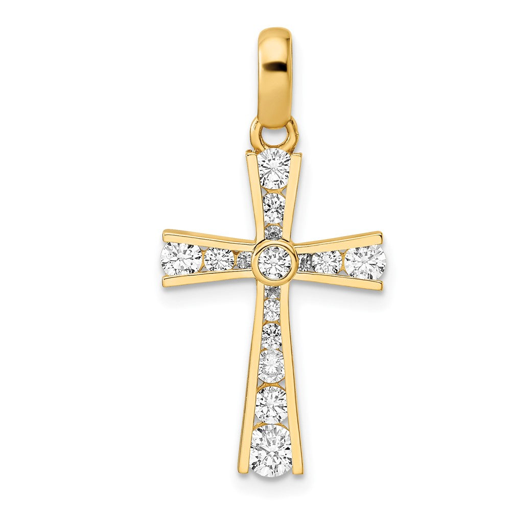 14k Yellow Gold Polished CZ Cross Pendant
