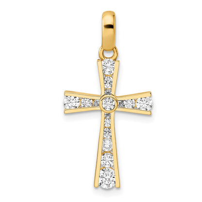 14k Yellow Gold Polished CZ Cross Pendant
