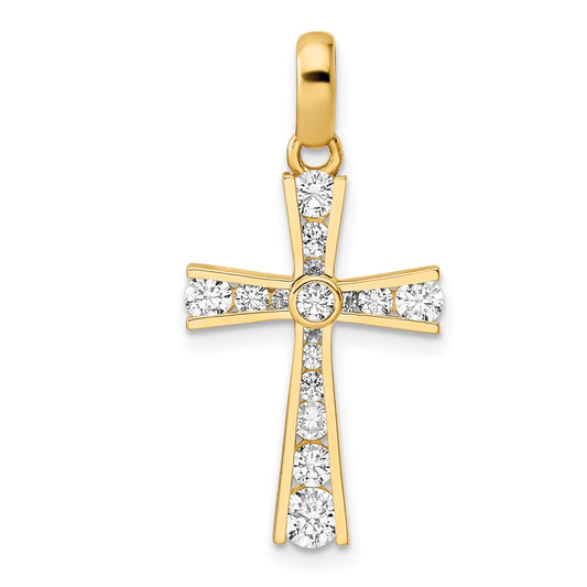 14k Yellow Gold Polished CZ Cross Pendant