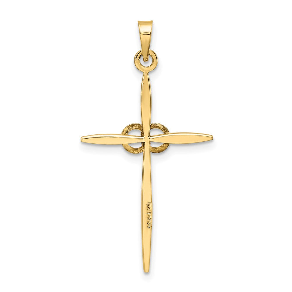 14k Two-tone Gold Polished and Satin Solid Double Ring Cross Pendant