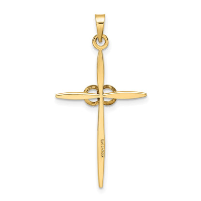 14k Two-tone Gold Polished and Satin Solid Double Ring Cross Pendant