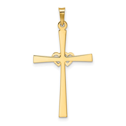 14k Two-tone Gold Solid Double Hearts Cross Pendant
