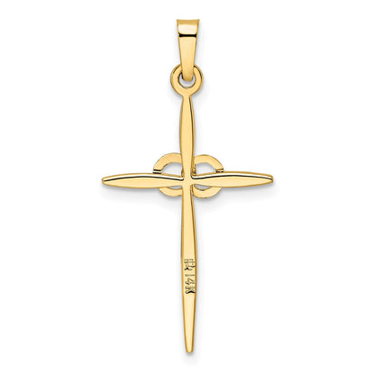 14k Two-tone Gold Polished and Satin Solid Double Ring Cross Pendant