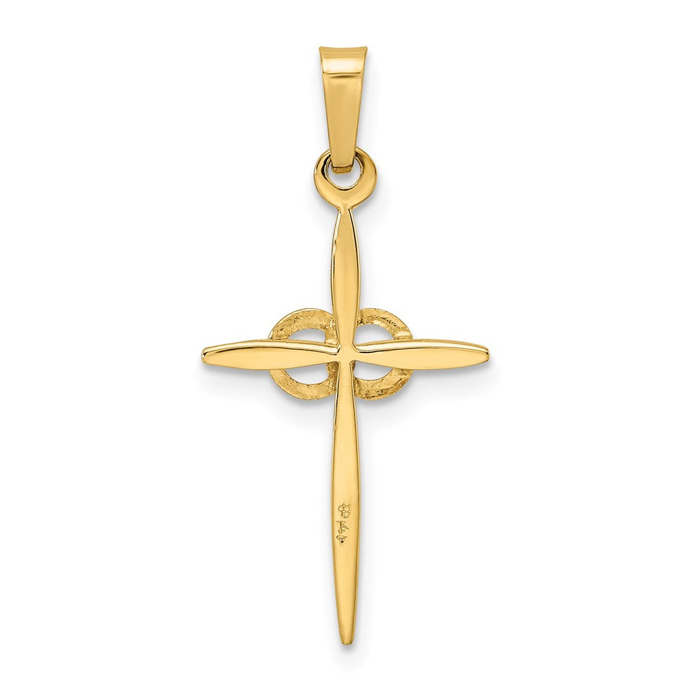 14k Two-tone Gold Polished and Satin Solid Double Ring Cross Pendant