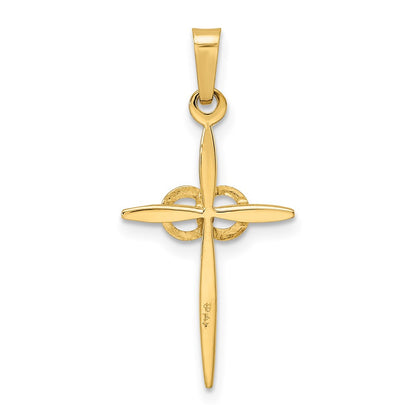 14k Two-tone Gold Polished and Satin Solid Double Ring Cross Pendant