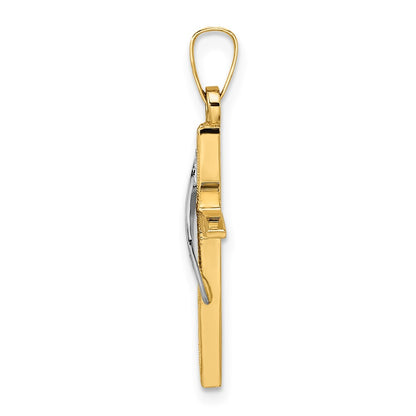 14k Two-tone Gold Polished and Satin Solid Methodist Cross Pendant