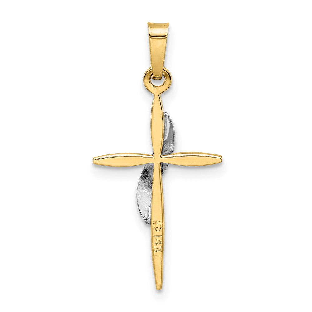 14k Two-tone Gold Polished and Satin Solid Methodist Cross Pendant