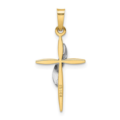 14k Two-tone Gold Polished and Satin Solid Methodist Cross Pendant
