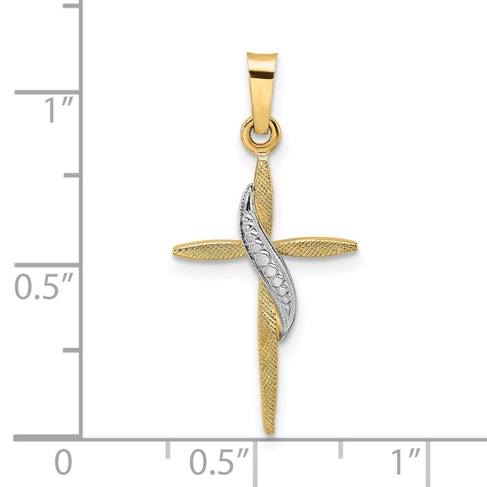 14k Two-tone Gold Polished and Satin Solid Methodist Cross Pendant