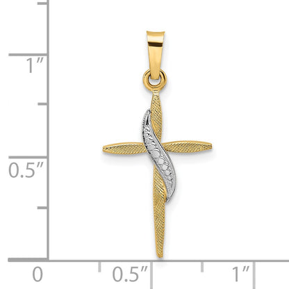 14k Two-tone Gold Polished and Satin Solid Methodist Cross Pendant