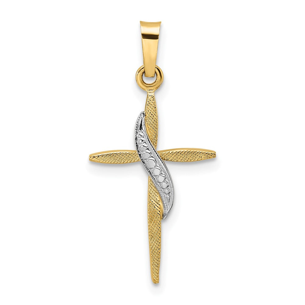 14k Two-tone Gold Polished and Satin Solid Methodist Cross Pendant