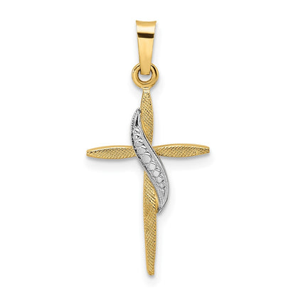14k Two-tone Gold Polished and Satin Solid Methodist Cross Pendant