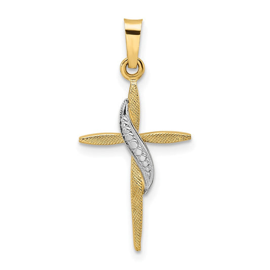 14k Two-tone Gold Polished and Satin Solid Methodist Cross Pendant