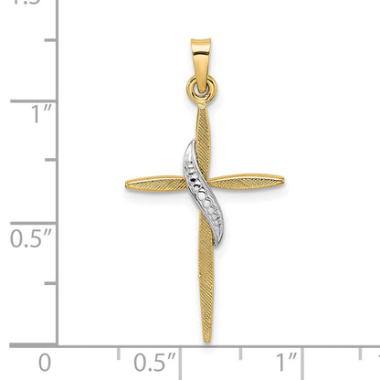 14k Two-tone Gold Polished and Satin Solid Methodist Cross Pendant