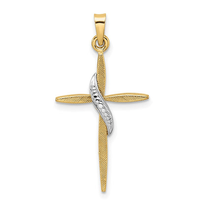 14k Two-tone Gold Polished and Satin Solid Methodist Cross Pendant