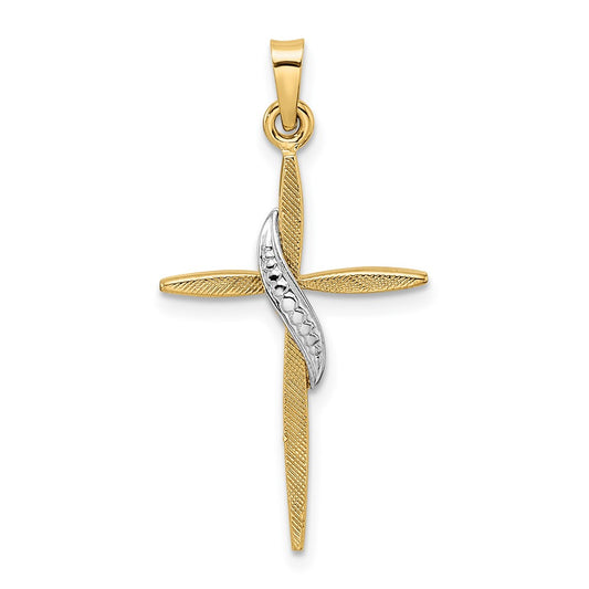 14k Two-tone Gold Polished and Satin Solid Methodist Cross Pendant