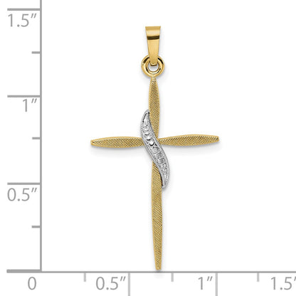 14k Two-tone Gold Solid Methodist Cross Pendant