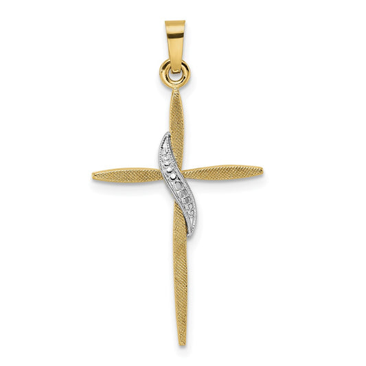 14k Two-tone Gold Solid Methodist Cross Pendant
